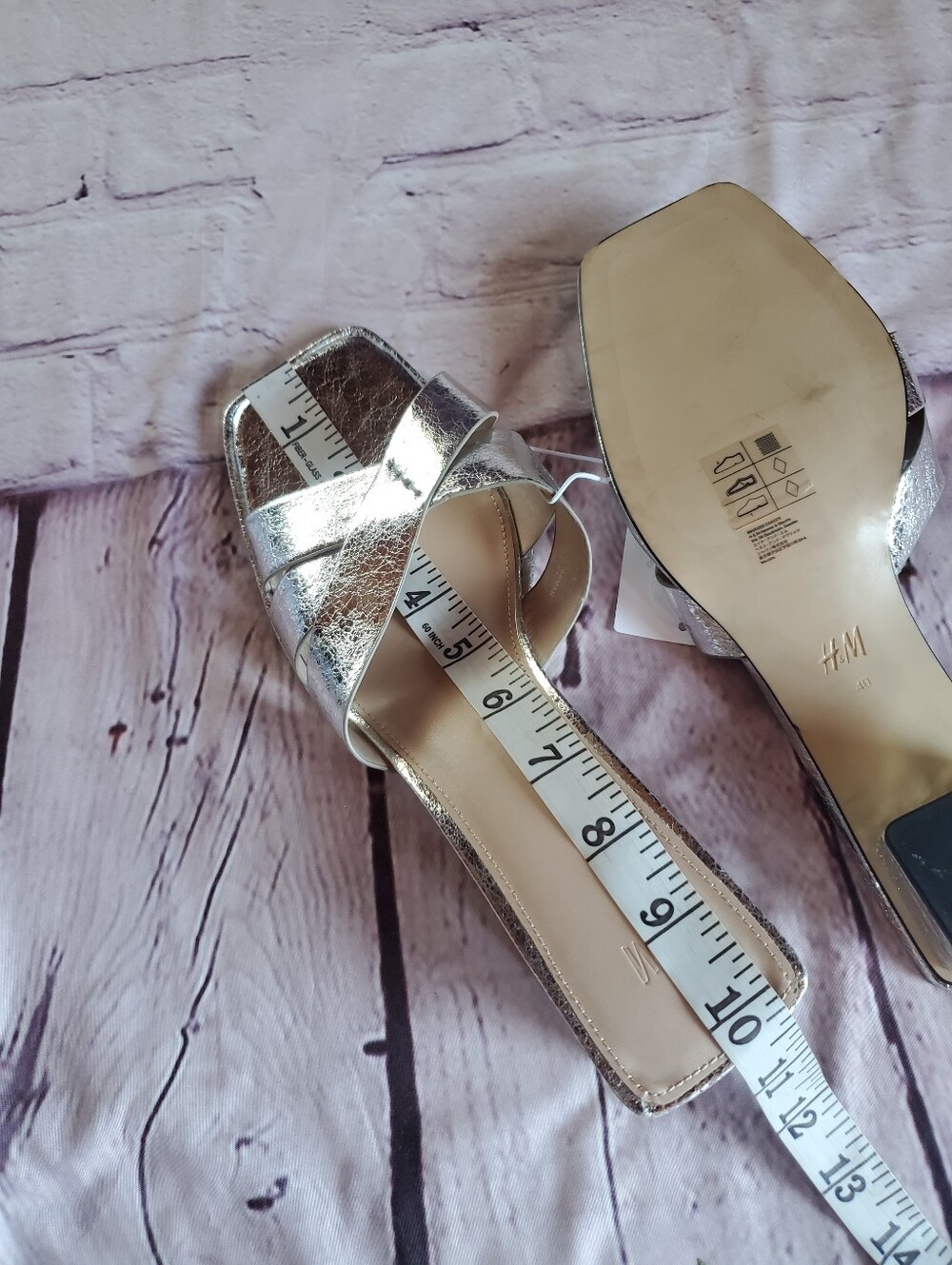 Metallic Silver Low Block Heel Slide Sandals Square Toe Crossover Foot Straps 9 - Picture 14 of 14
